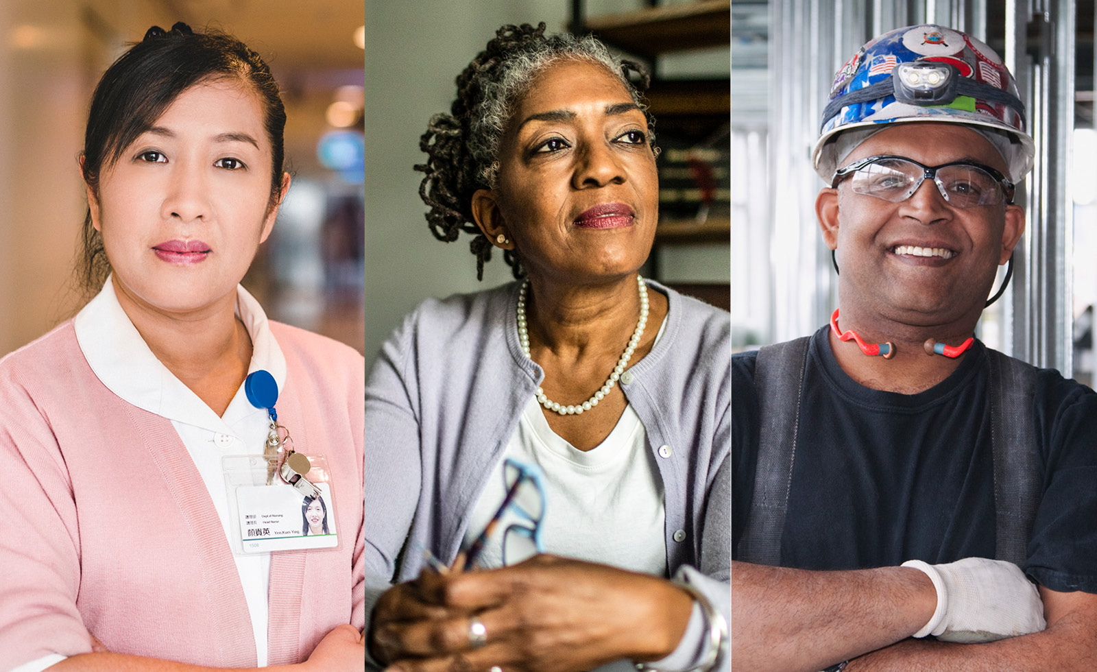 collage of health care, business, and construction workers