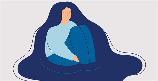 graphic of a sad woman sitting in a pool of water