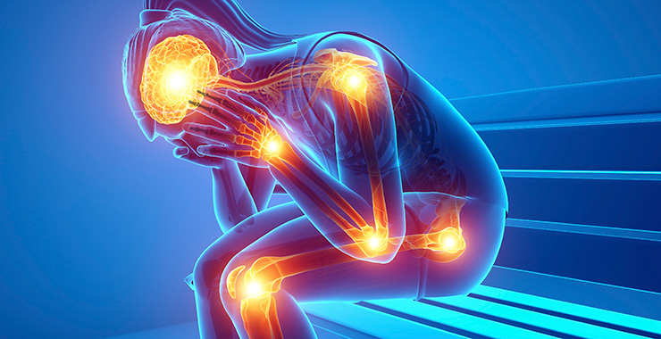 graphic showing bright spots at joints where a person might be in pain