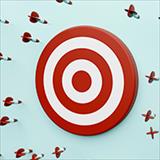 A red target with multiple red arrows missing the bullseye